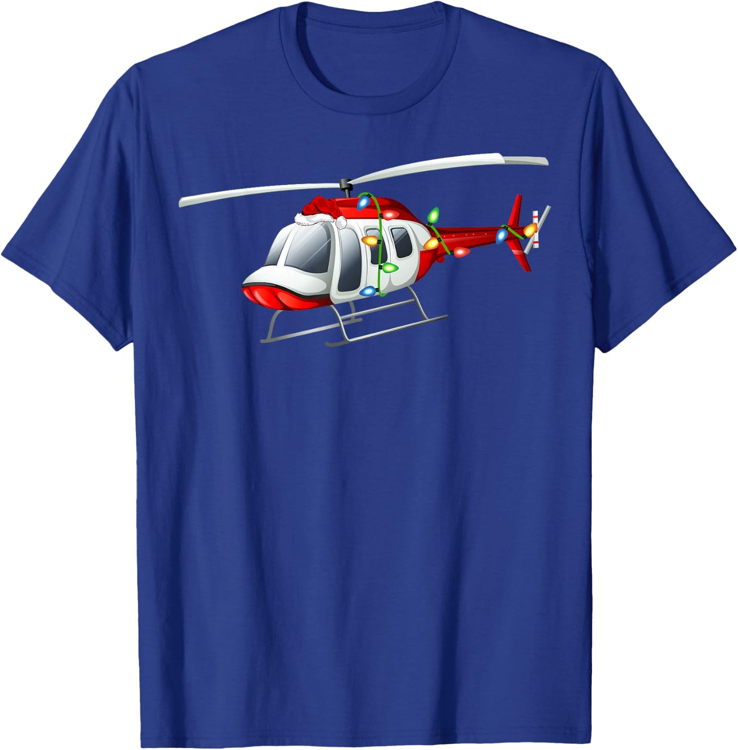 Xmas Lights Santa Hat Helicopter Christmas T-Shirt - T-Shirt | Royal