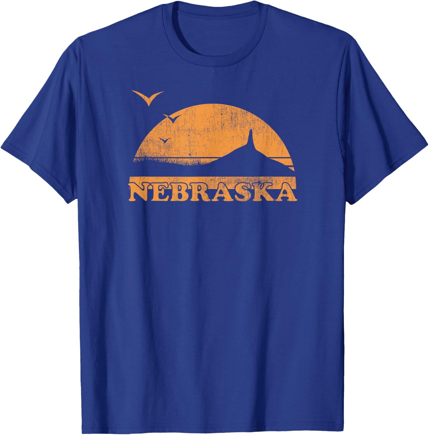 Vintage Nebraska 70s 80s Sunrise - NE Distressed T-Shirt - T-Shirt | Royal
