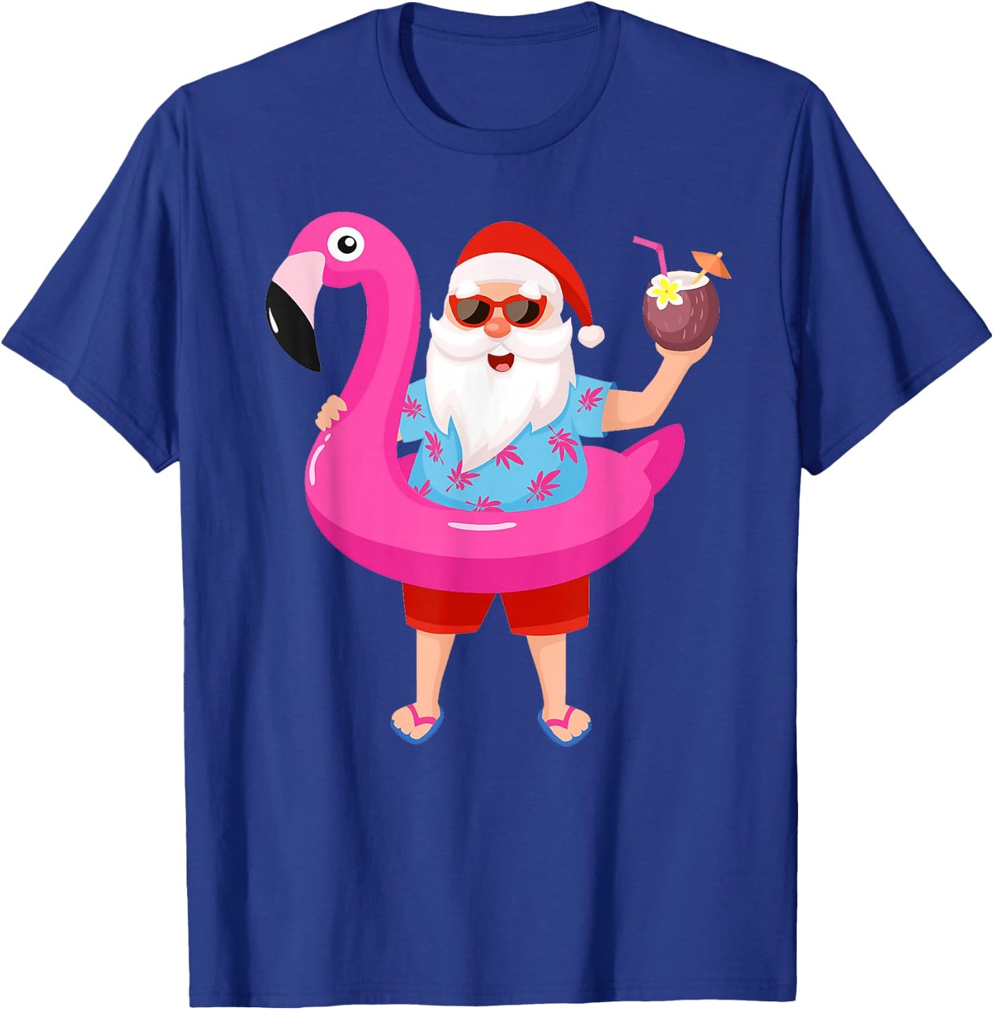 Christmas in July Santa hawaii Sunglasses Flamingo gifts T-Shirt - T-Shirt | Royal