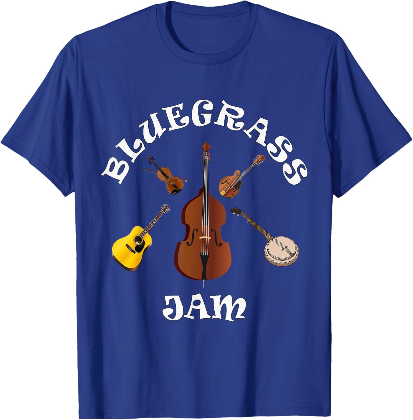 Bluegrass Jam Fiddle Mando Guitar Bass Banjo Music Festival T-Shirt - T-Shirt | Royal