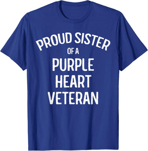 Sister of Purple Heart Veteran Shirt Proud Military Family T-Shirt - T-Shirt | Royal