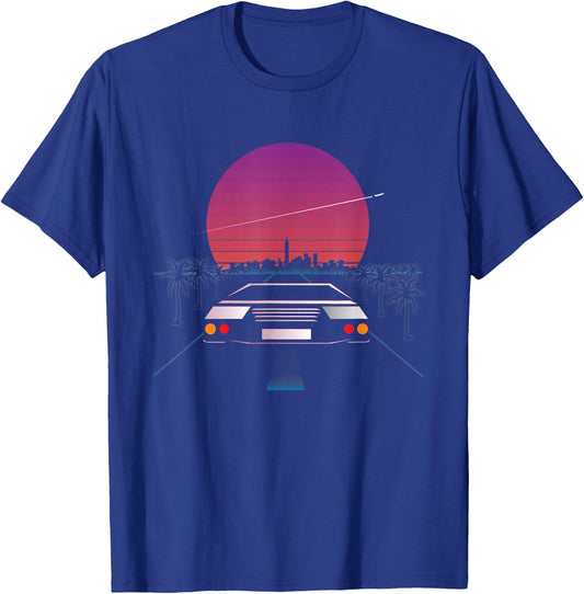 Retrowave Synthwave Aesthetics Sports Car T-Shirt - T-Shirt | Royal