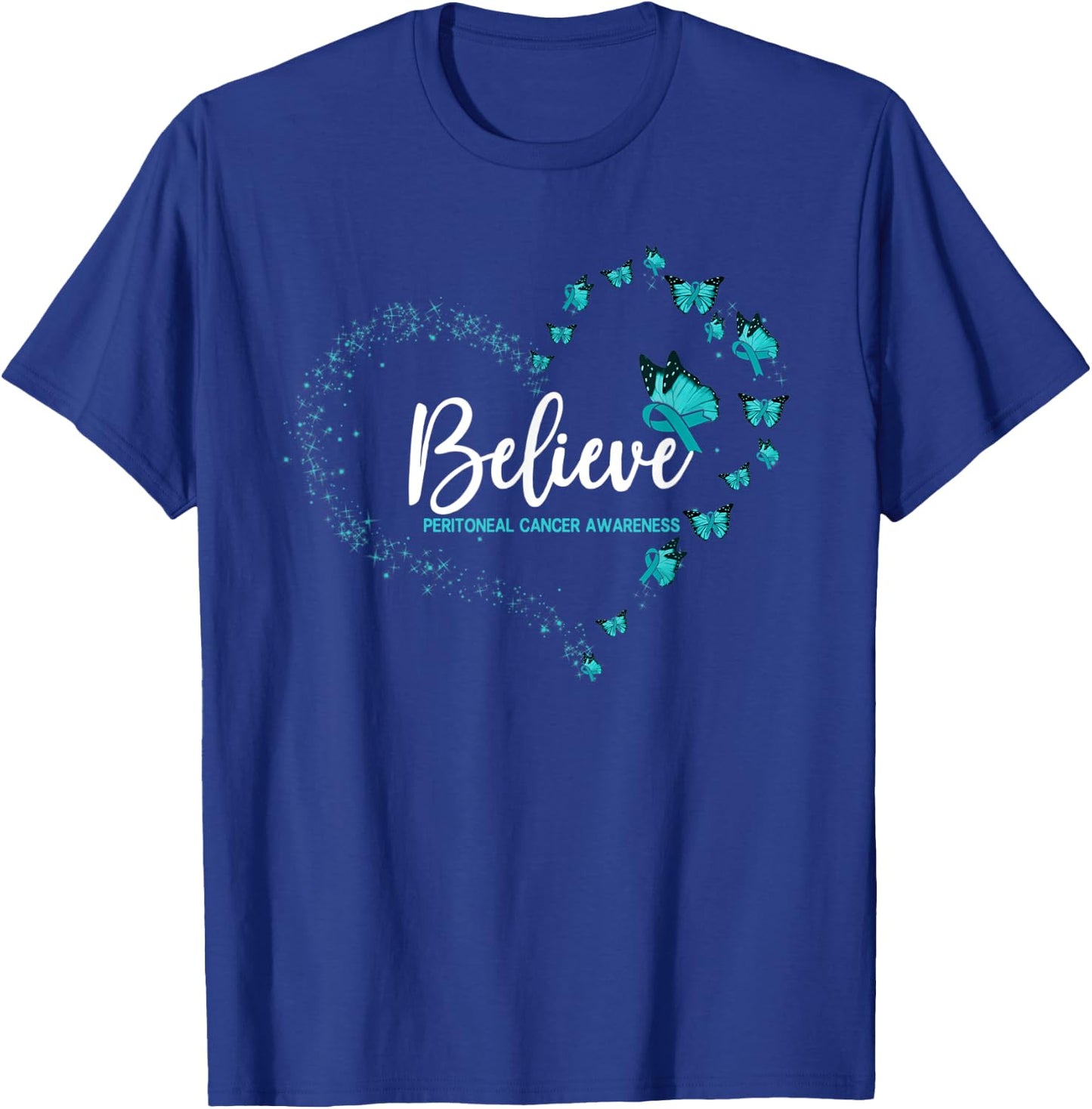 Peritoneal Cancer Awareness Butterfly Believe T-Shirt - T-Shirt | Royal
