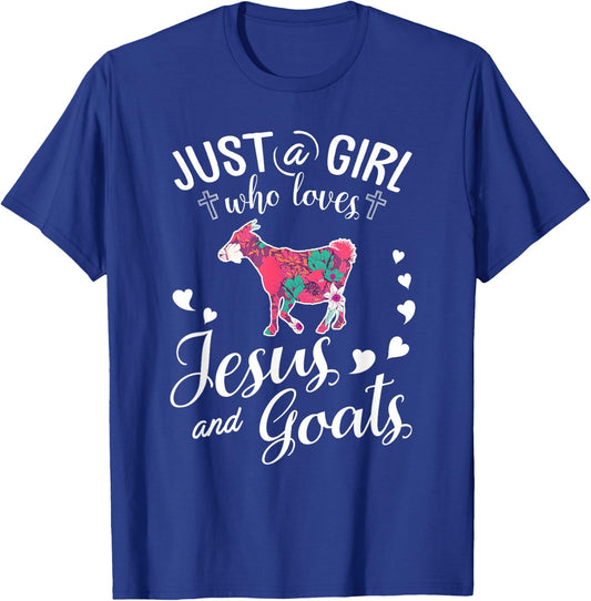 Just A Girl Who Loves Jesus And Goats T Shirt Farmer Lover T-Shirt - T-Shirt | Royal
