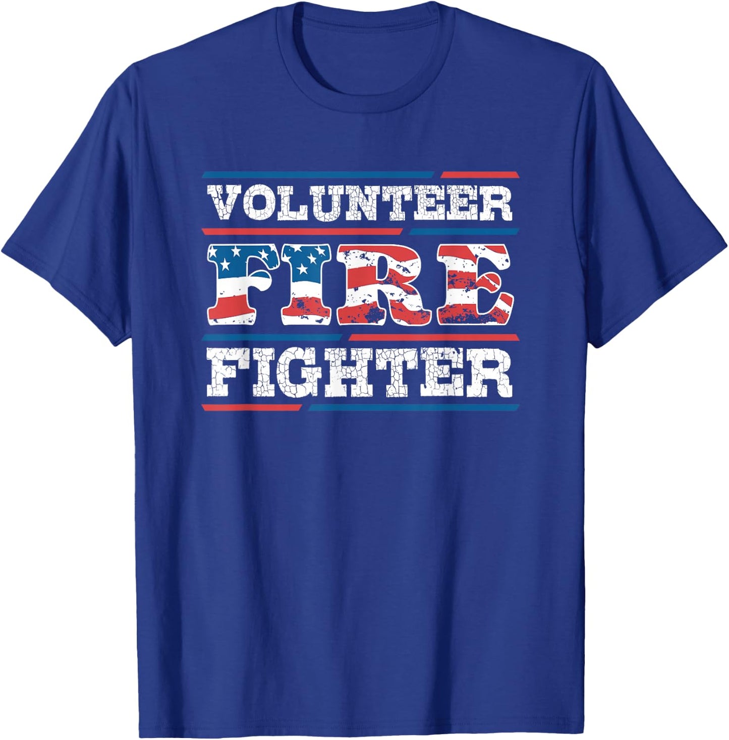 Firefighter Volunteer American Flag Fire Department Fireman T-Shirt - T-Shirt | Royal