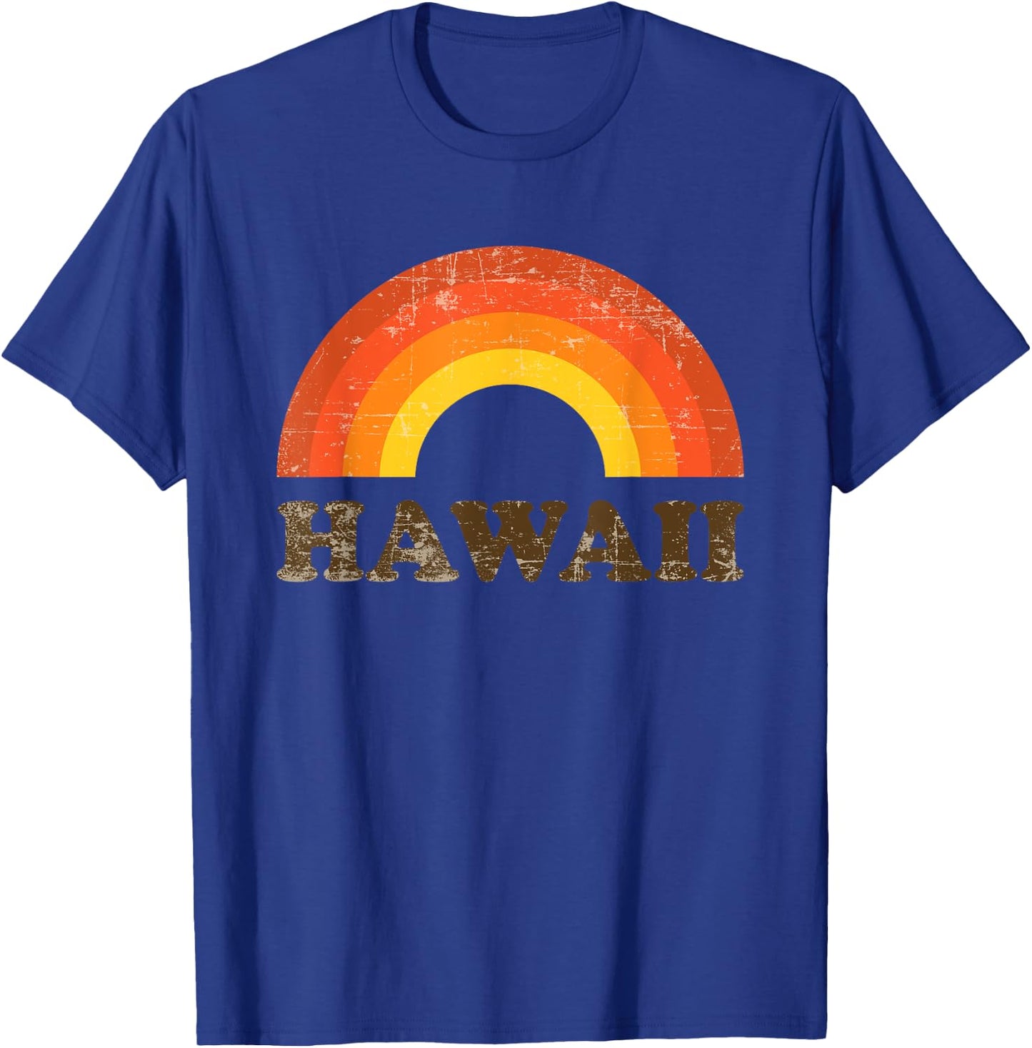 Retro Vintage Hawaii Souvenir 70s Distressed Rainbow T-Shirt - T-Shirt | Royal