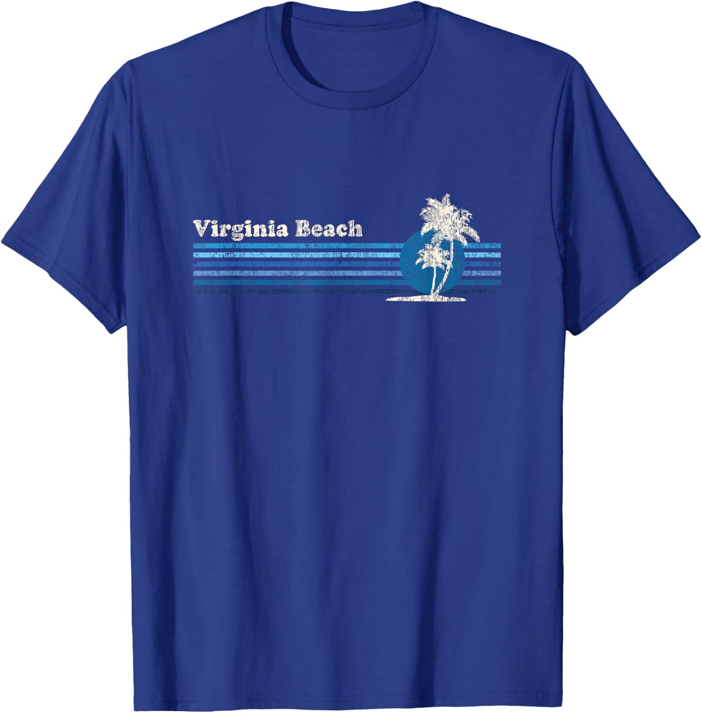 Virginia Beach VA Vintage 80s Palm Trees Sunset Men Women Girls Kids T-Shirt - T-Shirt | Royal