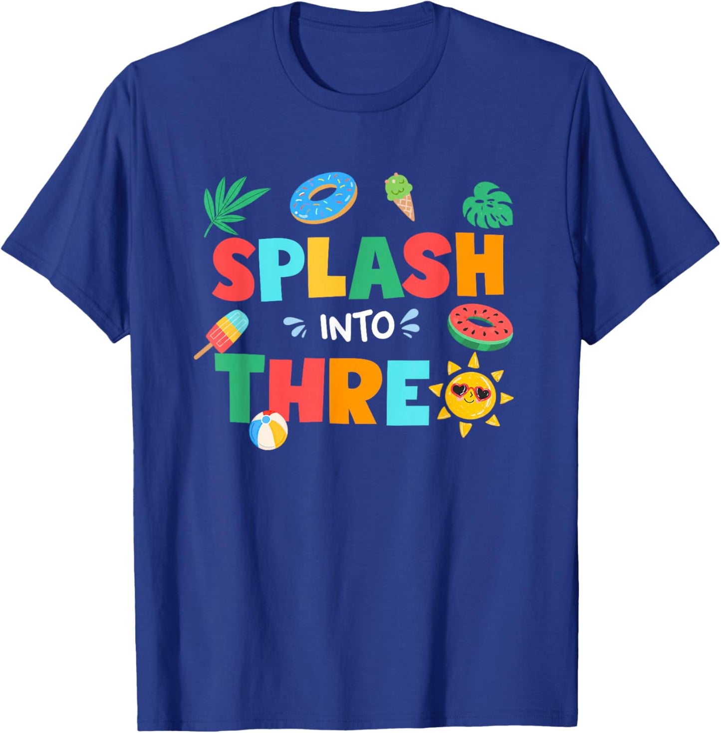 Splash Into Three Birthday Summer 3rd Birthday Pool Party T-Shirt - T-Shirt | Royal