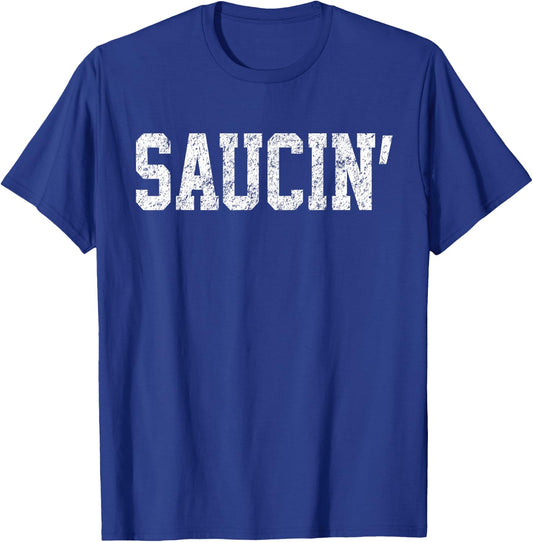 Saucin . Urban Hip Hop Rap Shirt Distressed Retro T-Shirt - T-Shirt | Royal