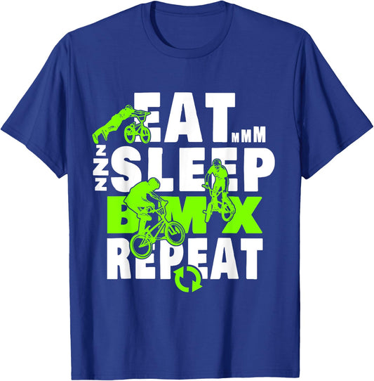 Eat Sleep BMX Repeat Funny Bicycle Gift Motocross T-Shirt - T-Shirt | Royal