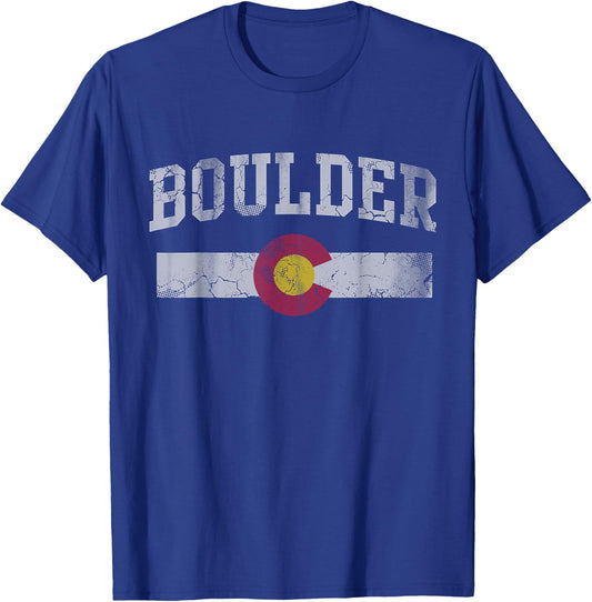 Boulder Colorado Flag Vintage Distressed Men Women Kids T-Shirt - T-Shirt | Royal