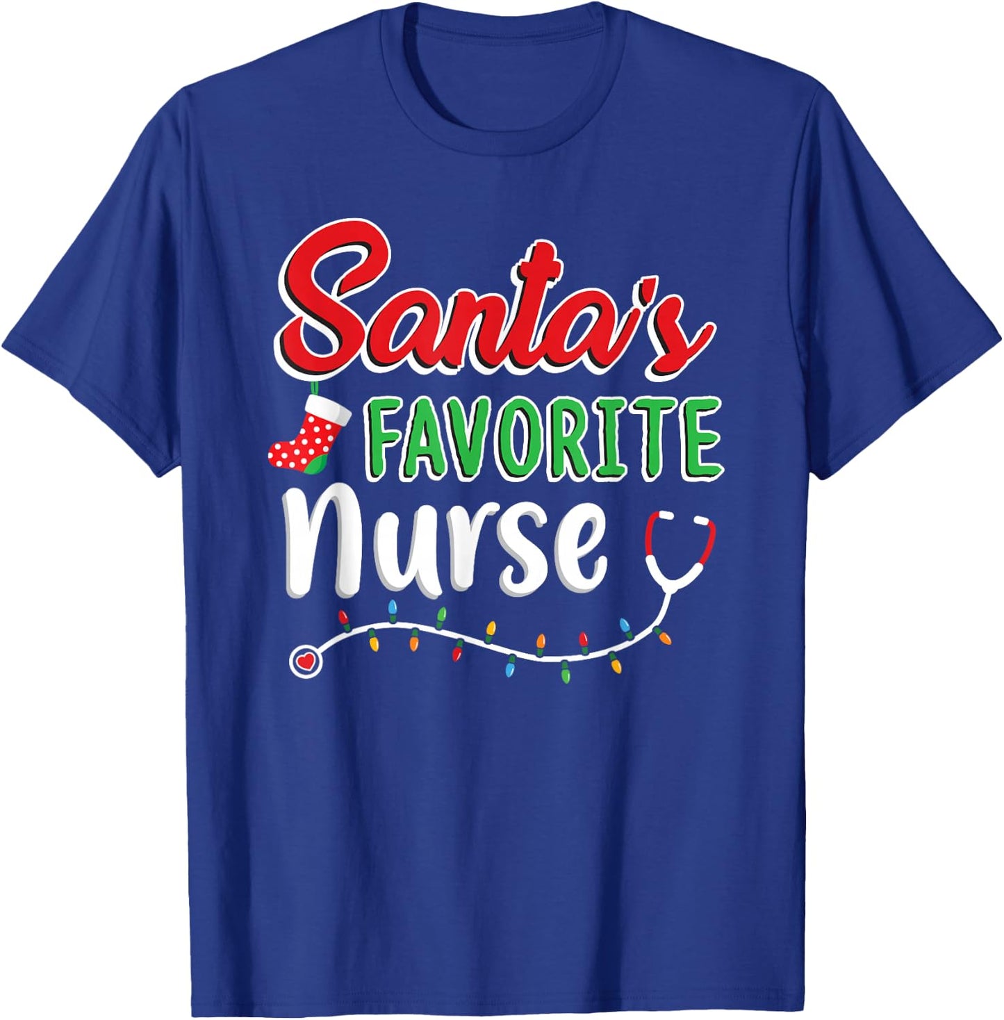 Santa's Favorite Nurse T Shirt Cute Merry Xmas Party Crew T-Shirt - T-Shirt | Royal