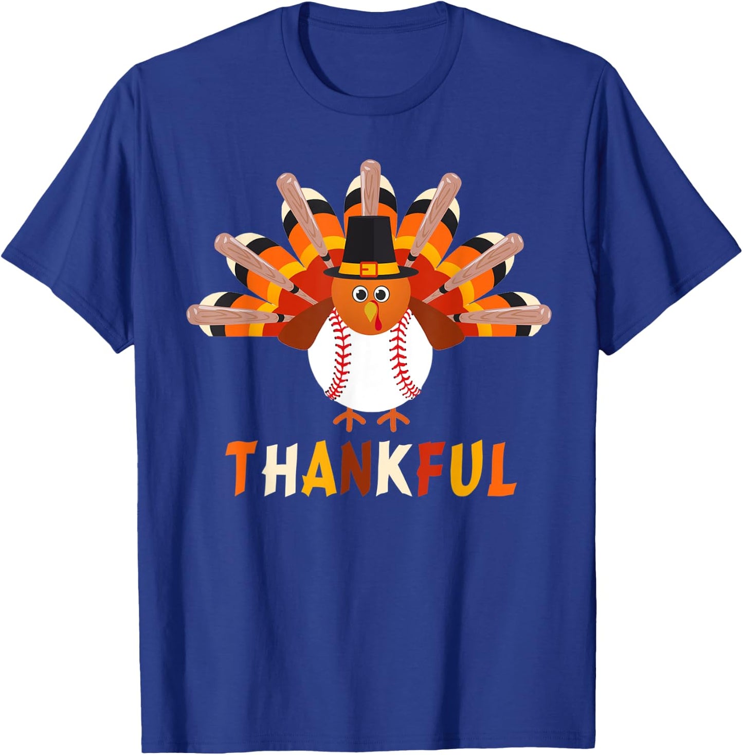 Turkey With Baseball Thankful Thanksgiving Christmas Gift T-Shirt - T-Shirt | Royal
