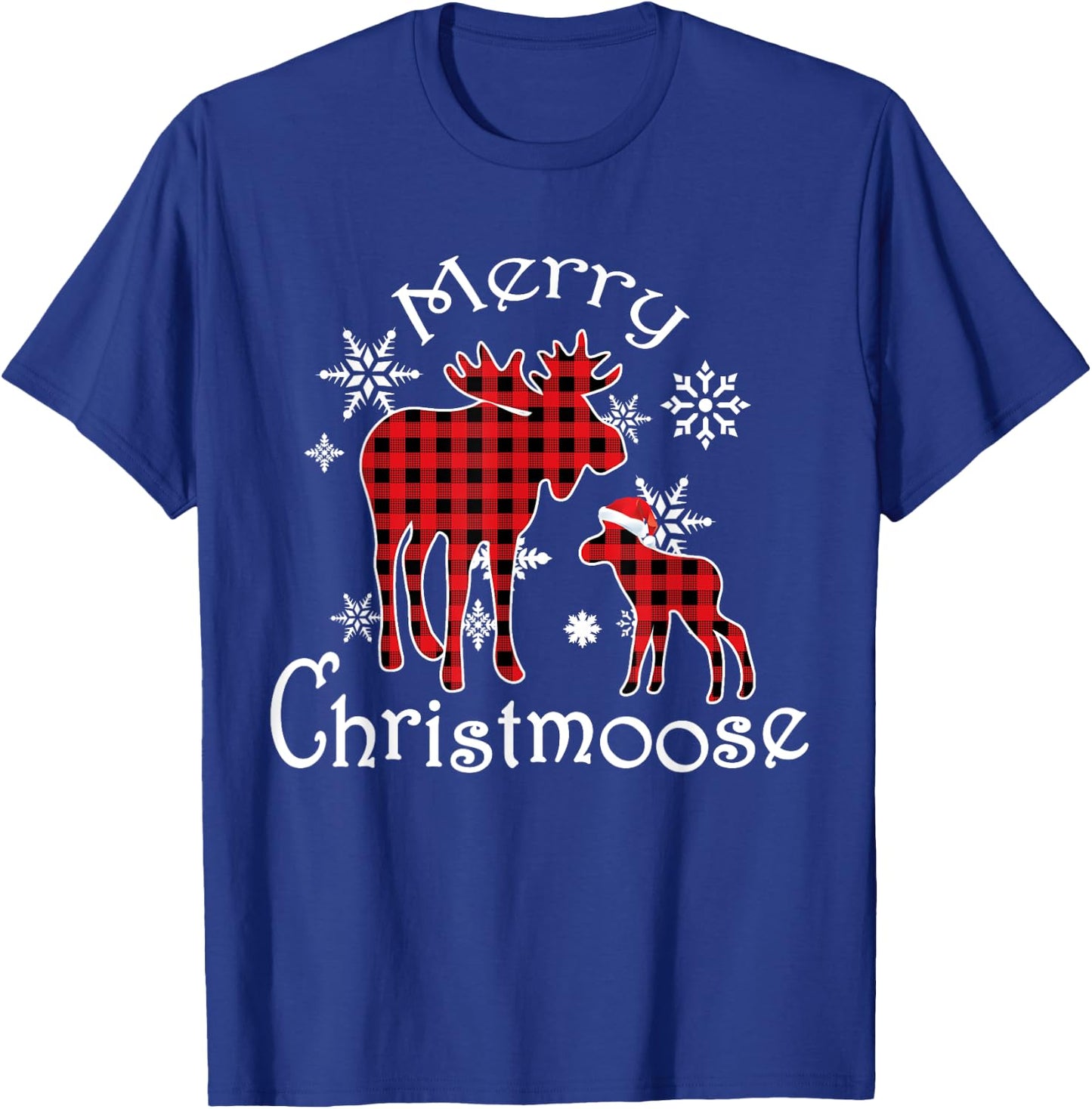 Merry Christmoose Moose Buffalo Red Plaid Christmas T-Shirt - T-Shirt | Royal