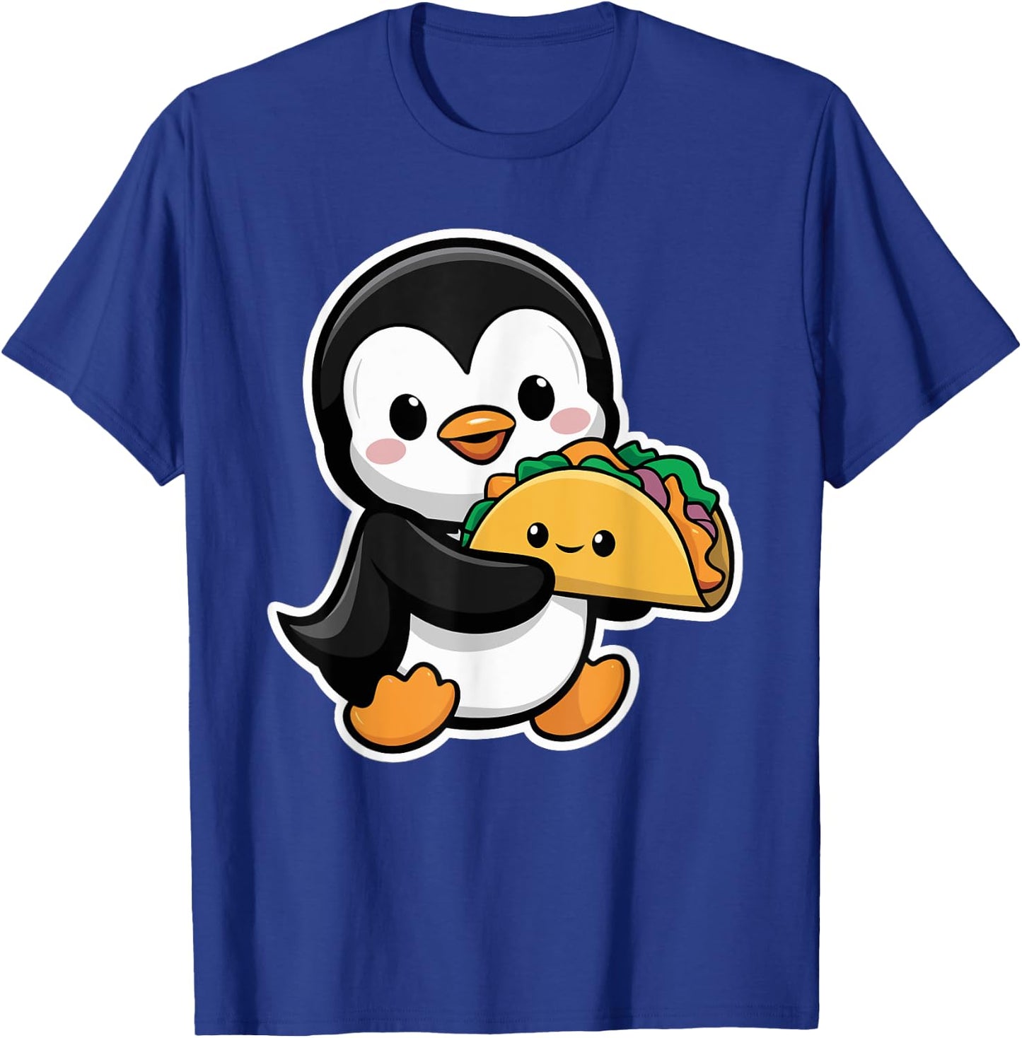 Funny Penguin Holding Taco Cute Kawaii Food Penguin T-Shirt - T-Shirt | Royal