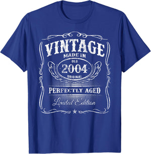 Vintage Classic Born In 2004 Classic 21st Birthday T-Shirt - T-Shirt | Royal