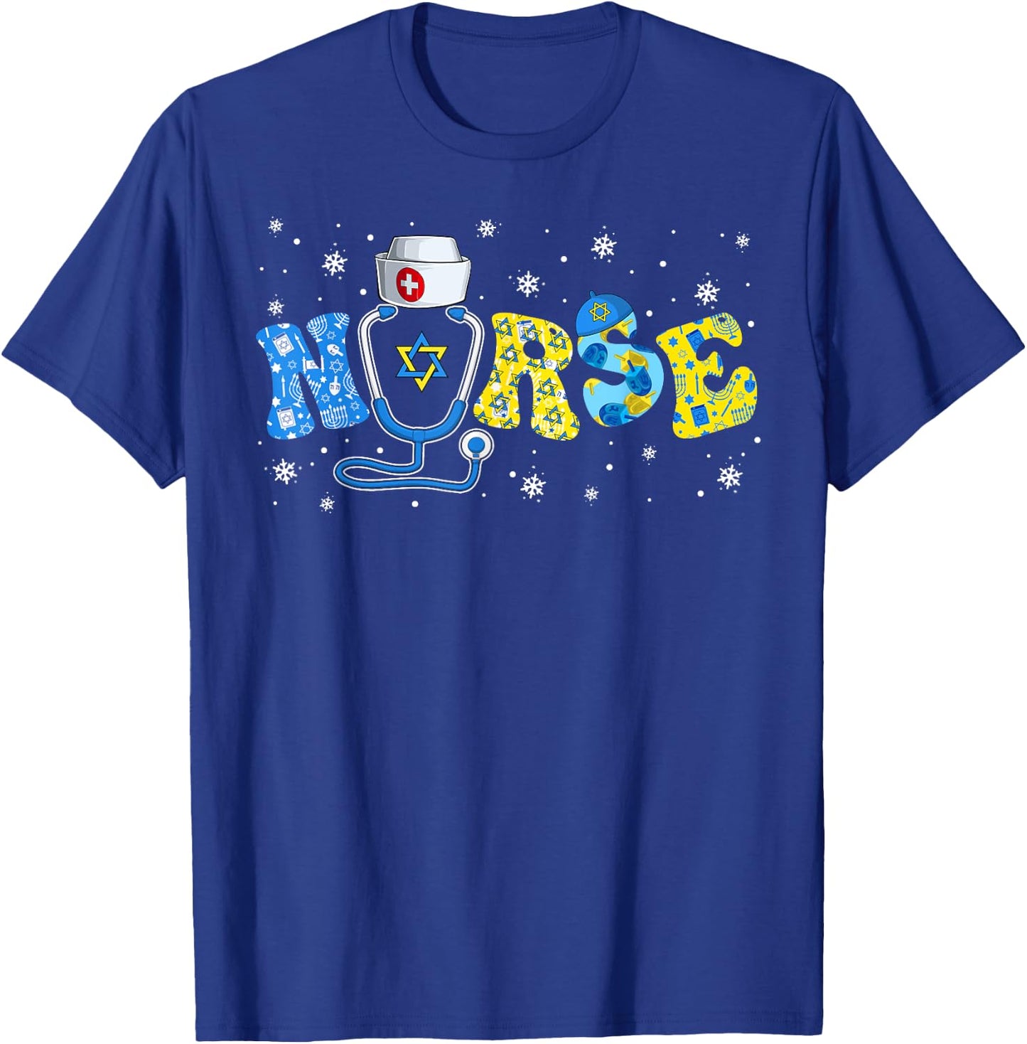 Jewish Nurse Stethoscope Happy Hanukkah Chanukah Pajamas T-Shirt - T-Shirt | Royal