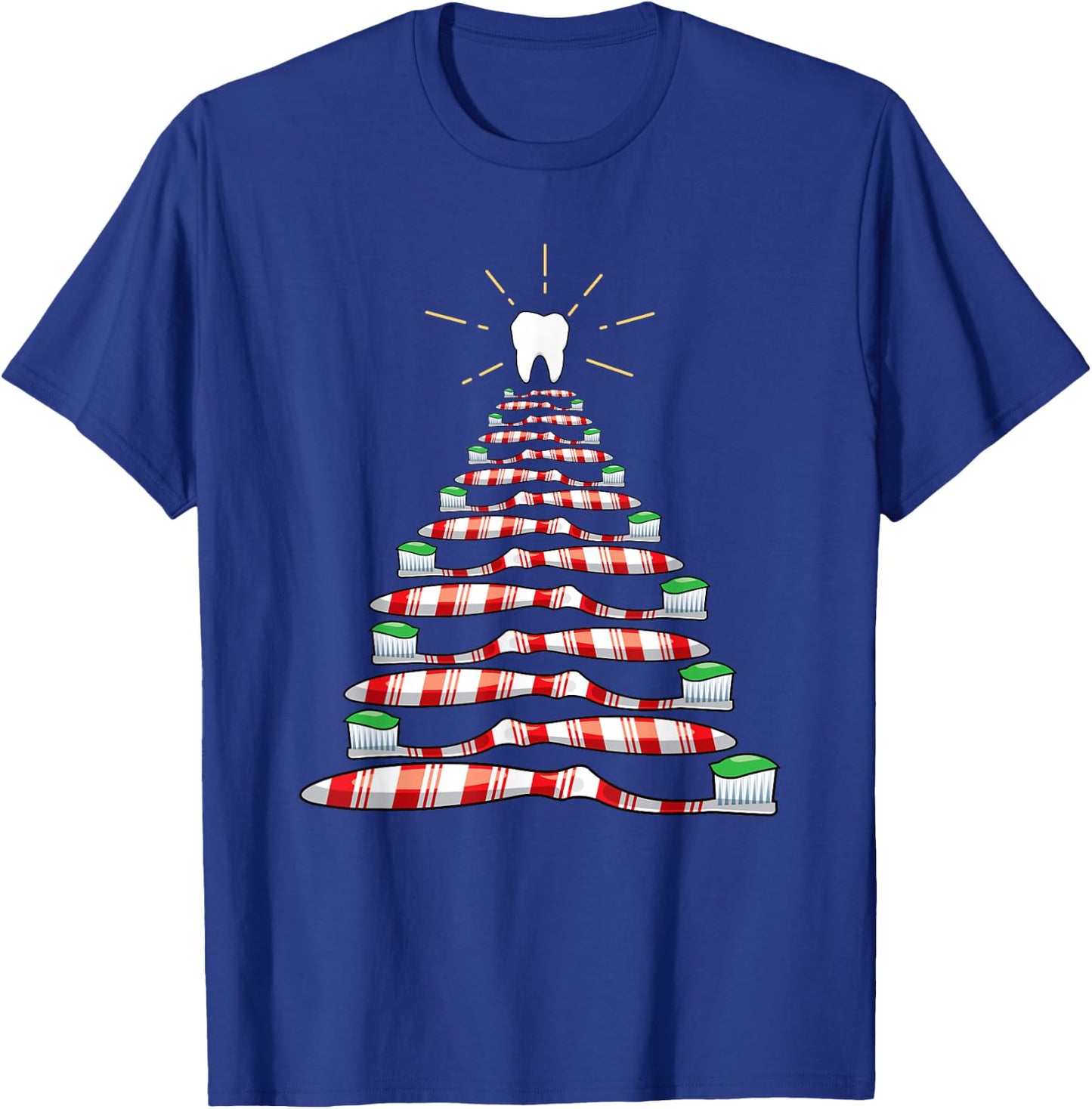 Dental Christmas Tooth Brush Christmas Tree T-Shirt - T-Shirt | Royal