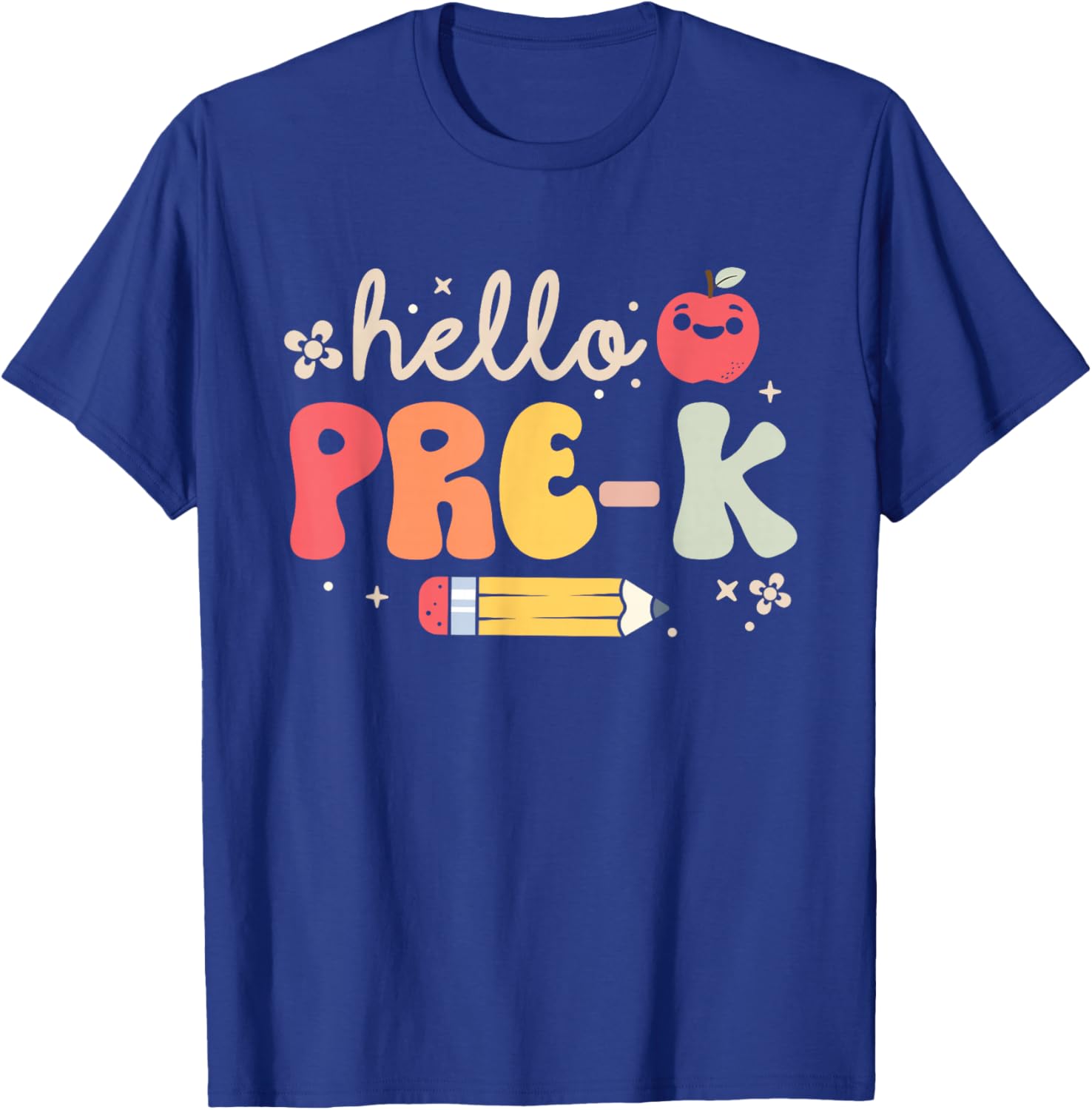 Hello Pre-K Students Teacher Back to School Funny Groovy T-Shirt - T-Shirt | Royal