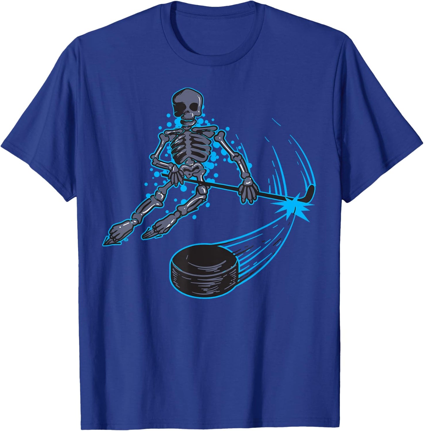 Funny Skeleton Playing Ice Hockey - Cool Skull Gift T-Shirt - T-Shirt | Royal