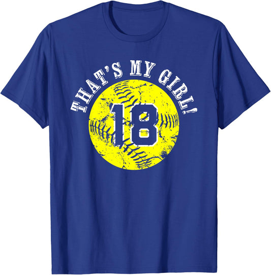 Unique That's My Girl #18 Softball Player Mom or Dad Gifts T-Shirt - T-Shirt | Royal