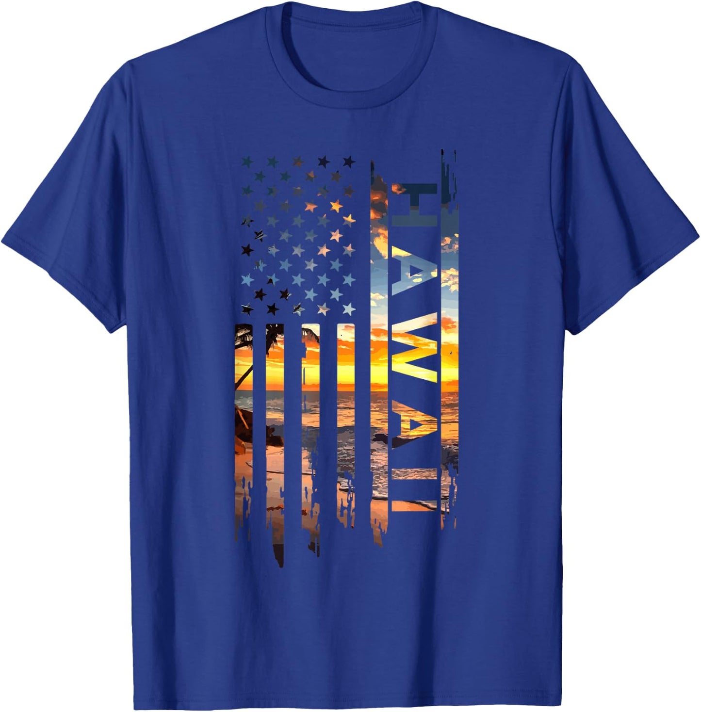 Hawaii American Flag Patriotic Hawaiian Pride USA Souvenir T-Shirt - T-Shirt | Royal