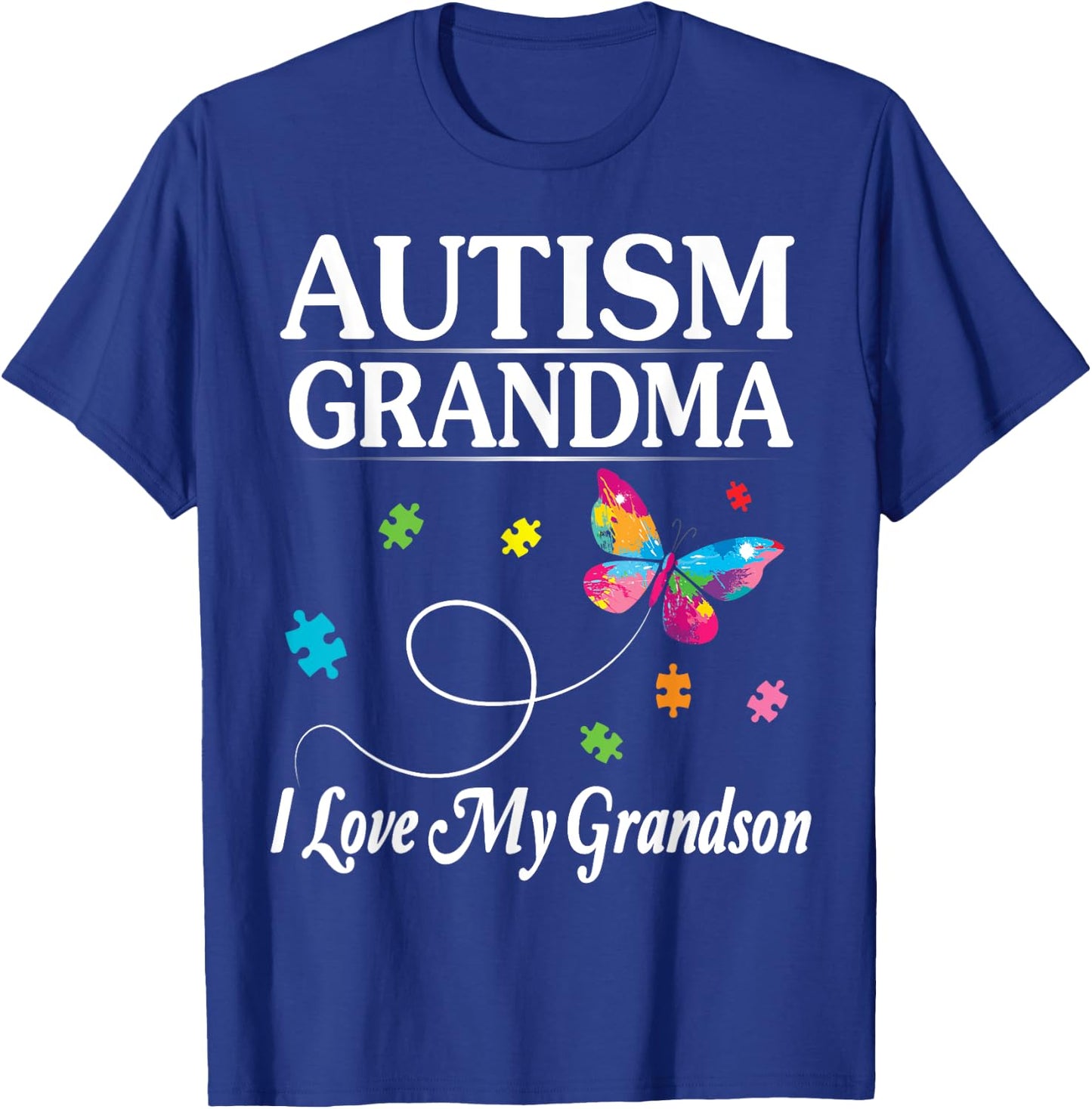 Butterfly Autism Grandma I Love My Grandson Awareness Month T-Shirt - T-Shirt | Royal