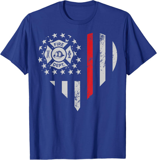 Firefighter Love Thin Red Line Heart 4th of July USA Flag T-Shirt - T-Shirt | Royal
