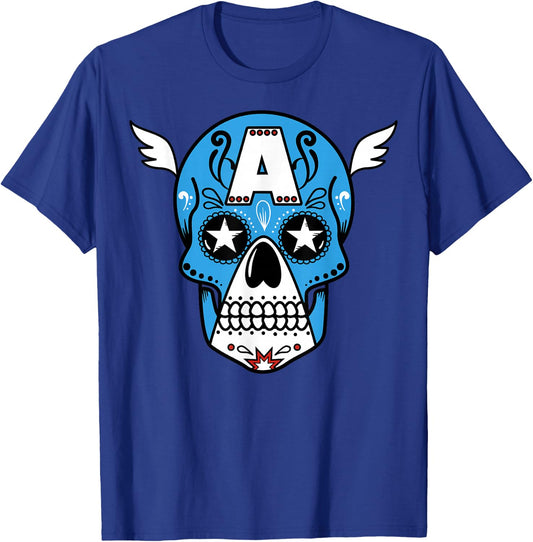 Marvel Avengers Captain America Sugar Skull Graphic T-Shirt - T-Shirt | Royal