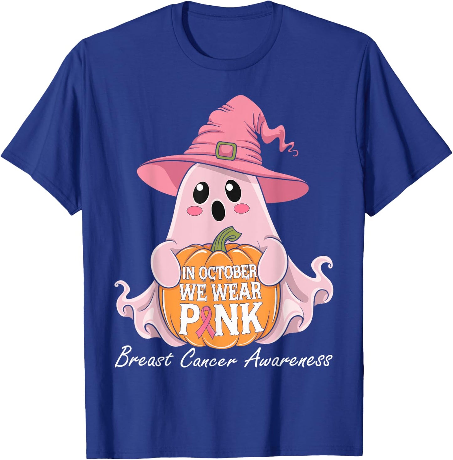 In October We Wear Pink Breast Cancer Awareness Halloween T-Shirt - T-Shirt | Royal