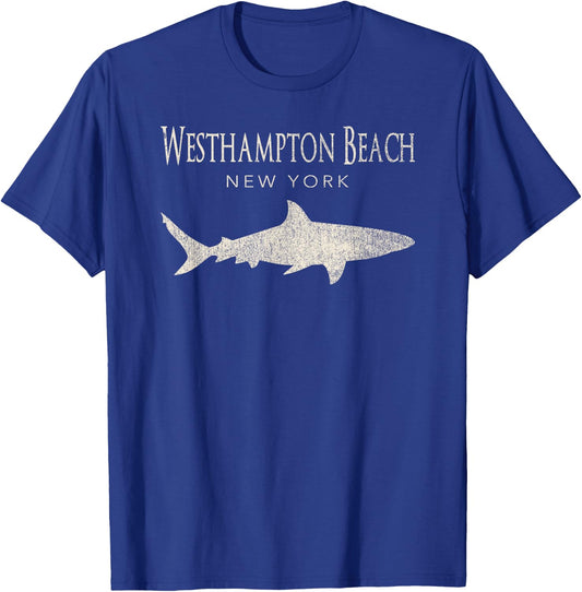 Retro Westhampton Beach NY Shark Men Women Kids T-Shirt - T-Shirt | Royal