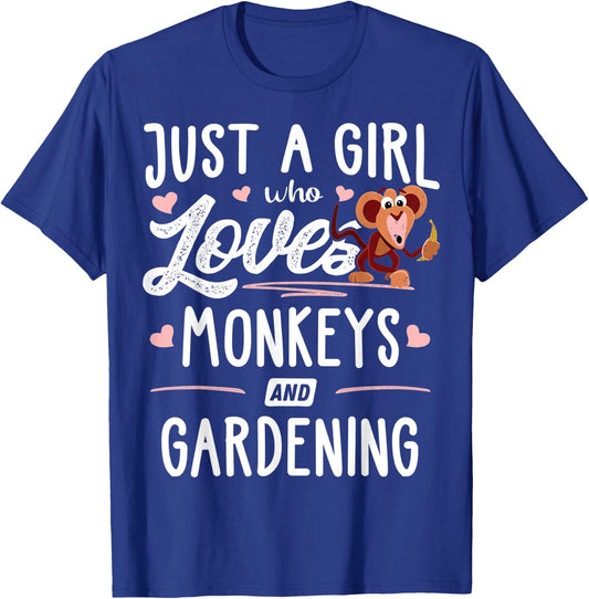 Just A Girl Who Loves Monkeys And Gardening Gift Women T-Shirt - T-Shirt | Royal