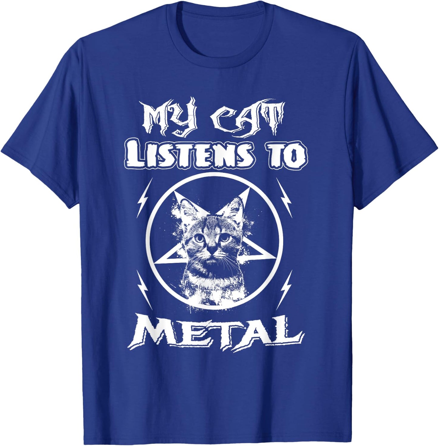 My Cat Listens To Metal Funny Cats Music Gifts Men Women T-Shirt - T-Shirt | Royal