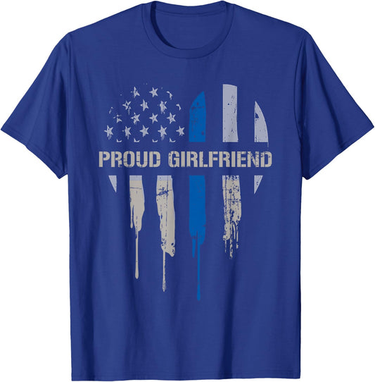 Proud Police Girlfriend Thin Blue Line Law Enforce Support T-Shirt - T-Shirt | Royal