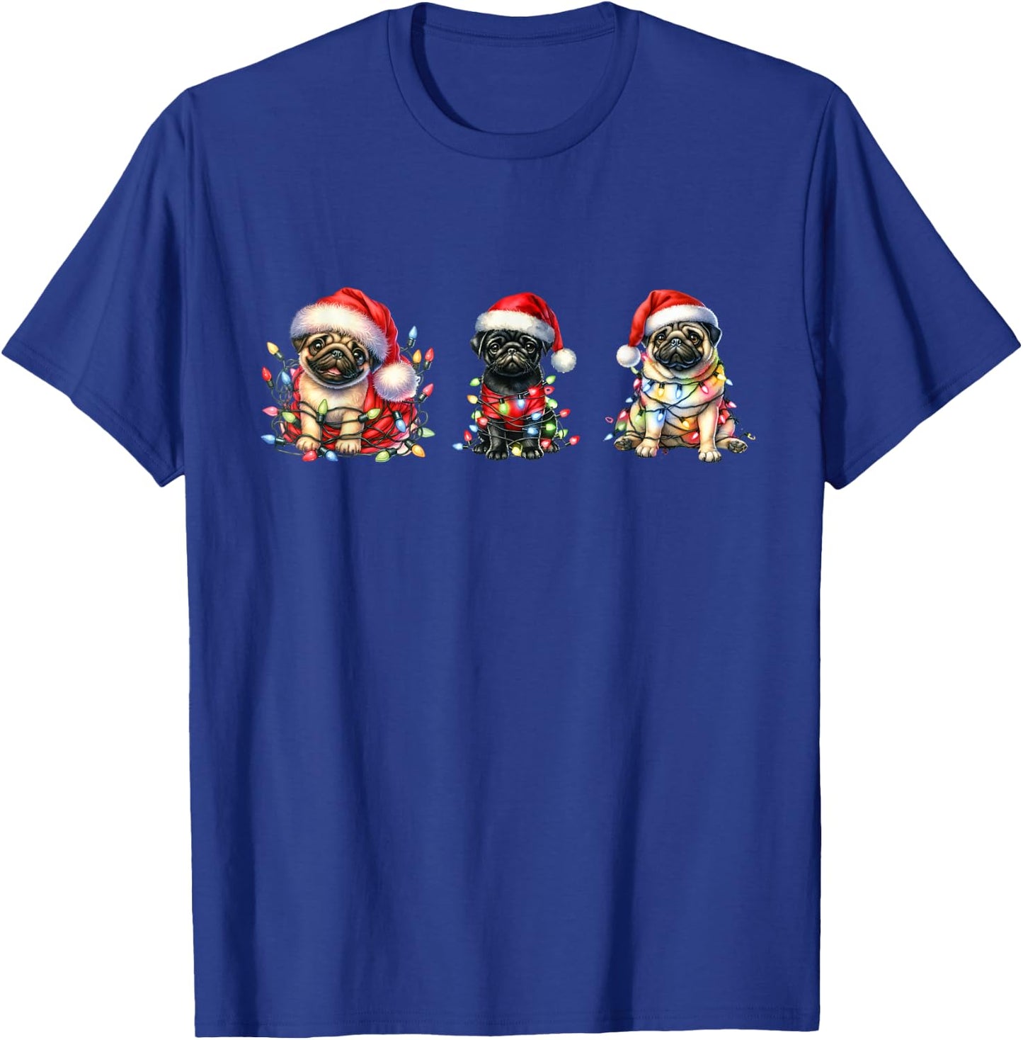 Christmas Fawn and Black Pugs Santa Pugs T-Shirt - T-Shirt | Royal