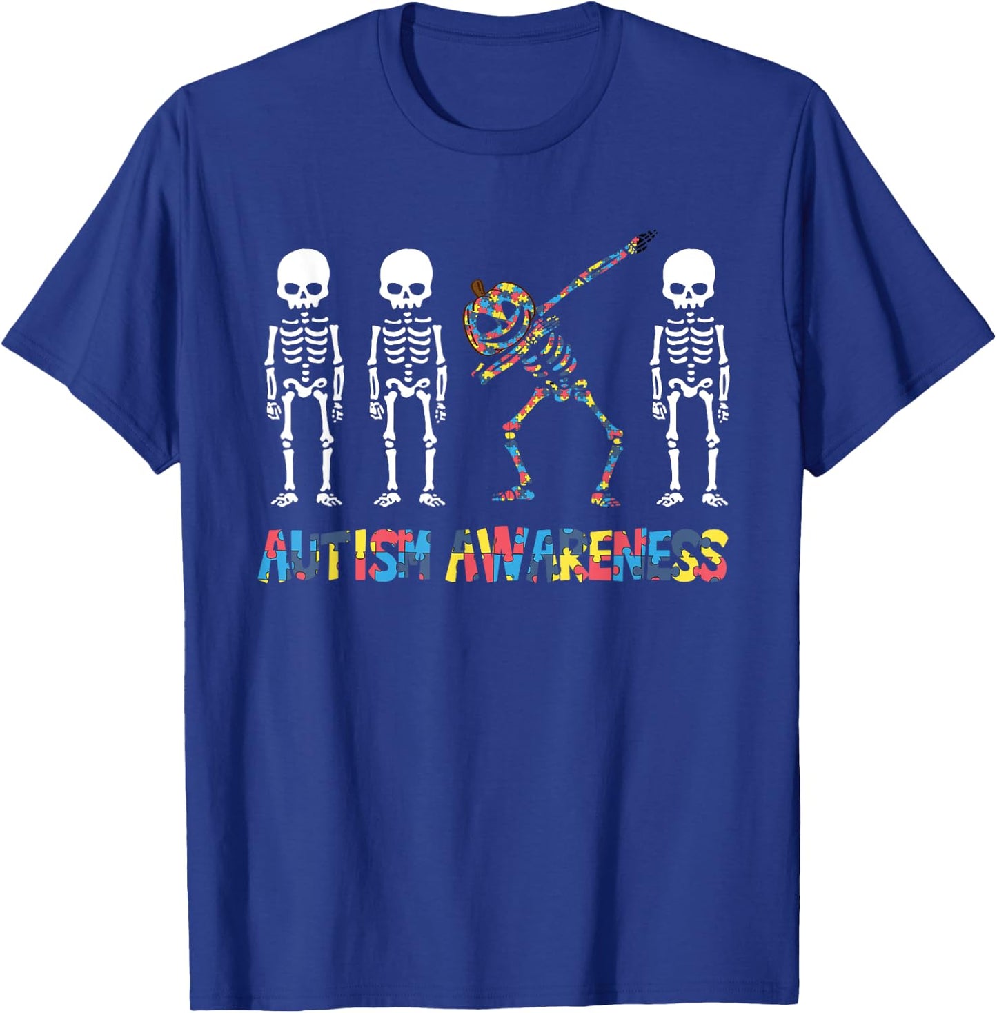 Dabbing Skeleton Pumpkin Autism Awareness Halloween T-Shirt - T-Shirt | Royal