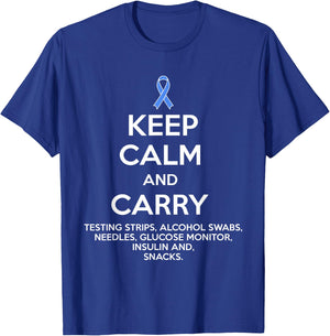 Funny Diabetic Keep Calm Type 1 Type 2 Diabetes Awareness T-Shirt - T-Shirt | Royal