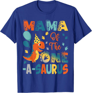 Mama Of The One-A-Saurus 2Nd Birthday Dinosaur Party T-Shirt - T-Shirt | Royal