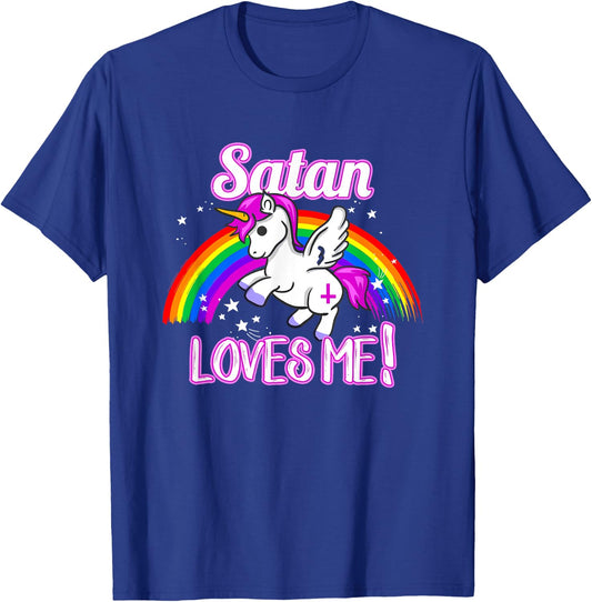 Satan Loves Me Unicorn Religion Non-Believer God T-Shirt - T-Shirt | Royal
