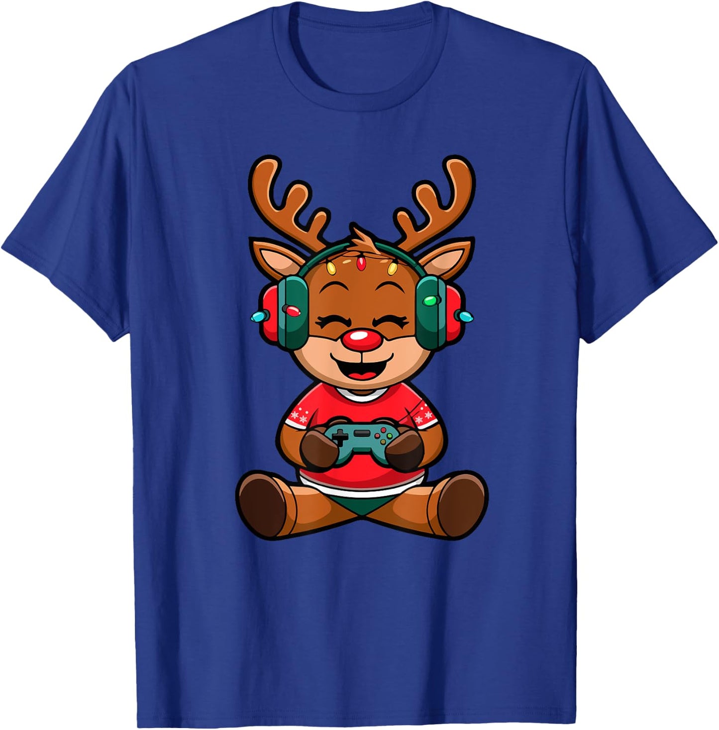Funny Christmas Gamer Reindeer Gaming Kids Christmas Boys T-Shirt - T-Shirt | Royal