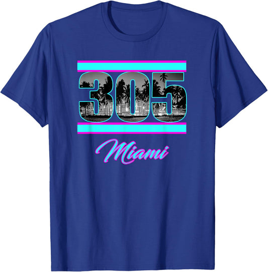 Miami Retro 305 South Beach View 80s Pink & Blue Women Girls Kids T-Shirt - T-Shirt | Royal