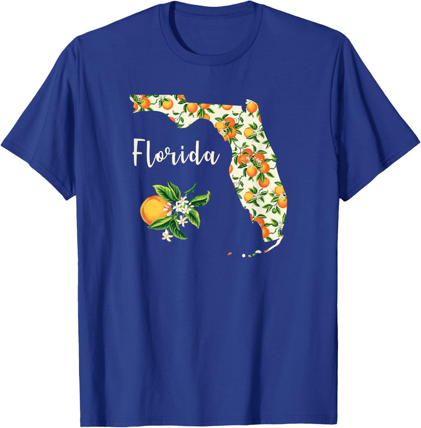 Florida Floral Orange Blossom Handwritten State Inspired T-Shirt - T-Shirt | Royal