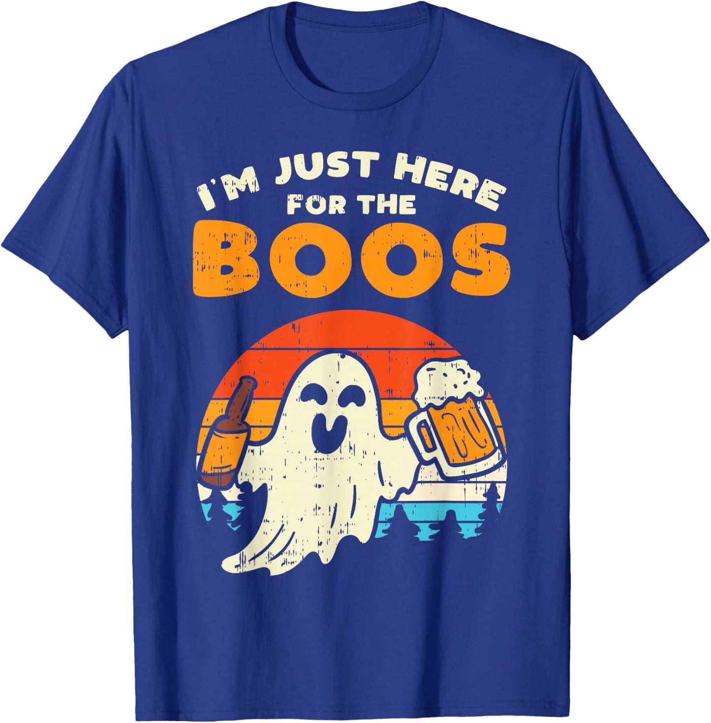 Just Here For Boos Retro Ghost Drink Beer Halloween Costume T-Shirt - T-Shirt | Royal