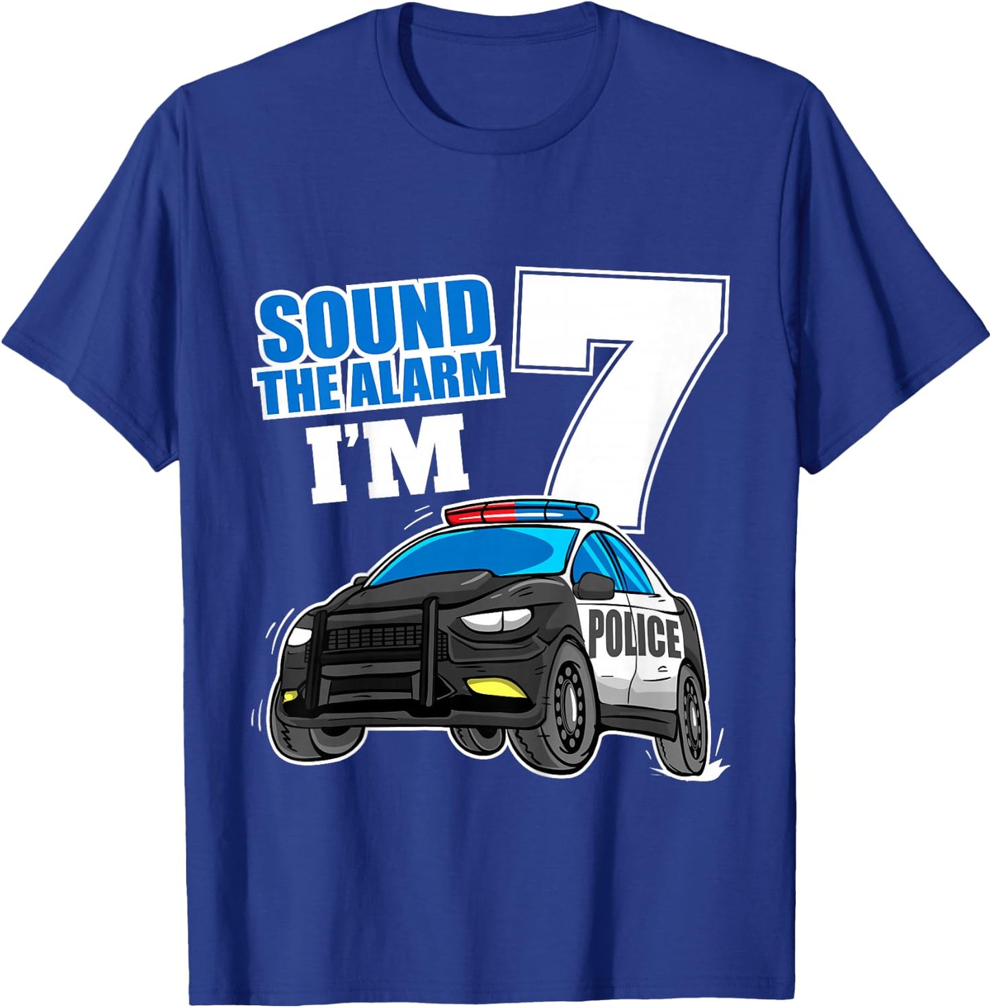Kids Police Car 7th Birthday Boy 7 Cop Policeman Officer Seven T-Shirt - T-Shirt | Royal