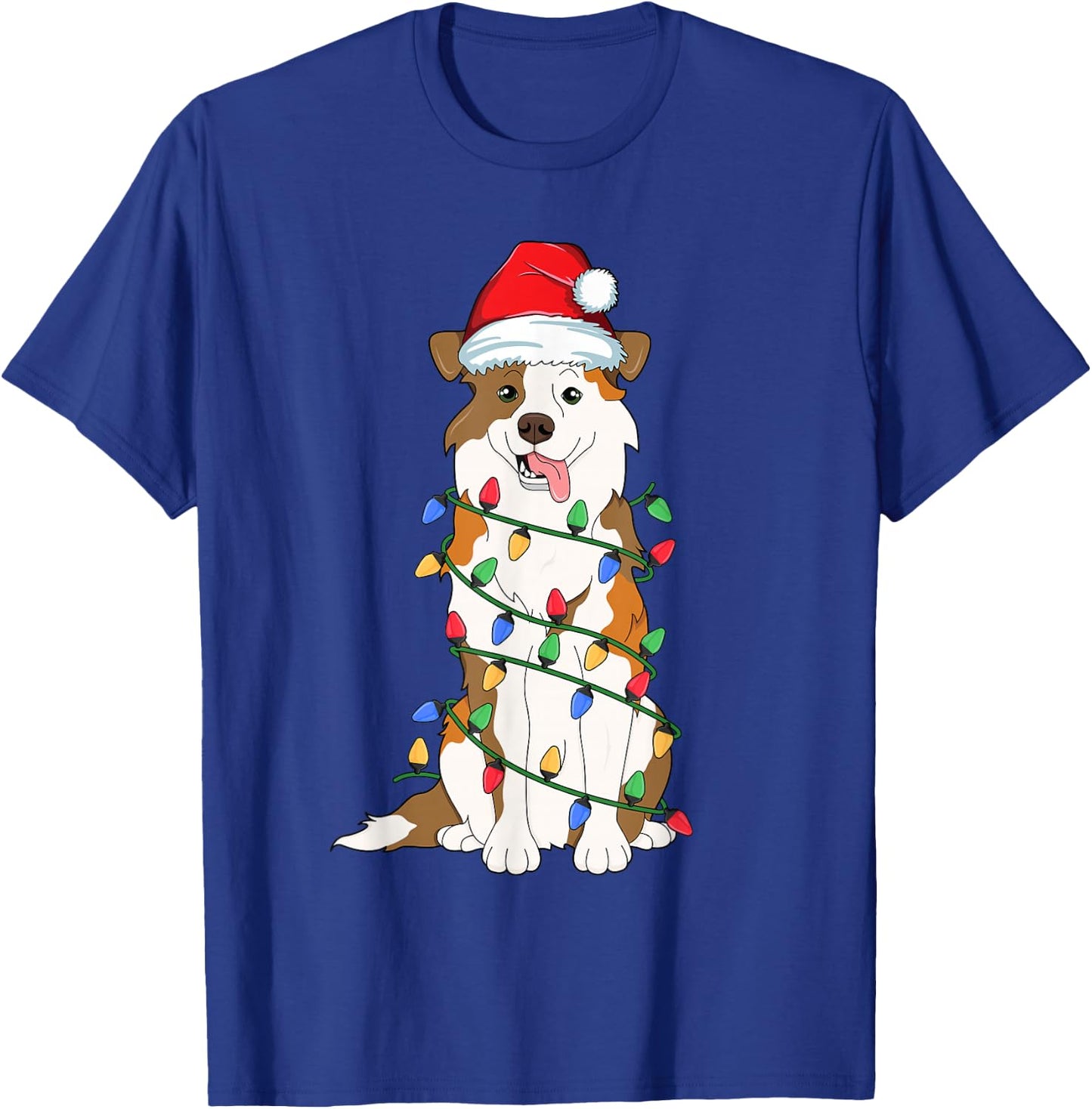 Australian Shepherd Christmas Tree Light Aussie Xmas Dog Men Women Kids T-Shirt - T-Shirt | Royal