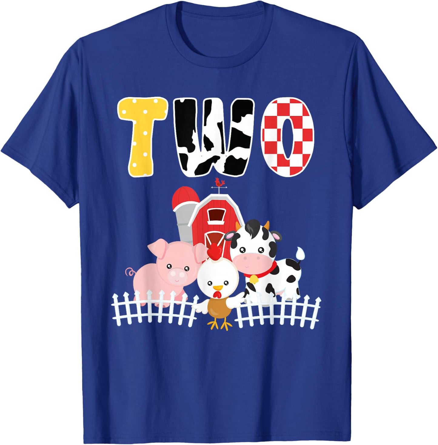 Barnyard Farm Animals 2nd Birthday 2 Year Old Birthday Shirt T-Shirt - T-Shirt | Royal