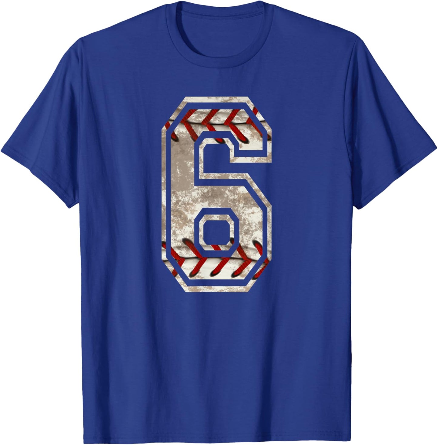 Baseball Jersey Number 6 Vintage Distressed T-Shirt - T-Shirt | Royal