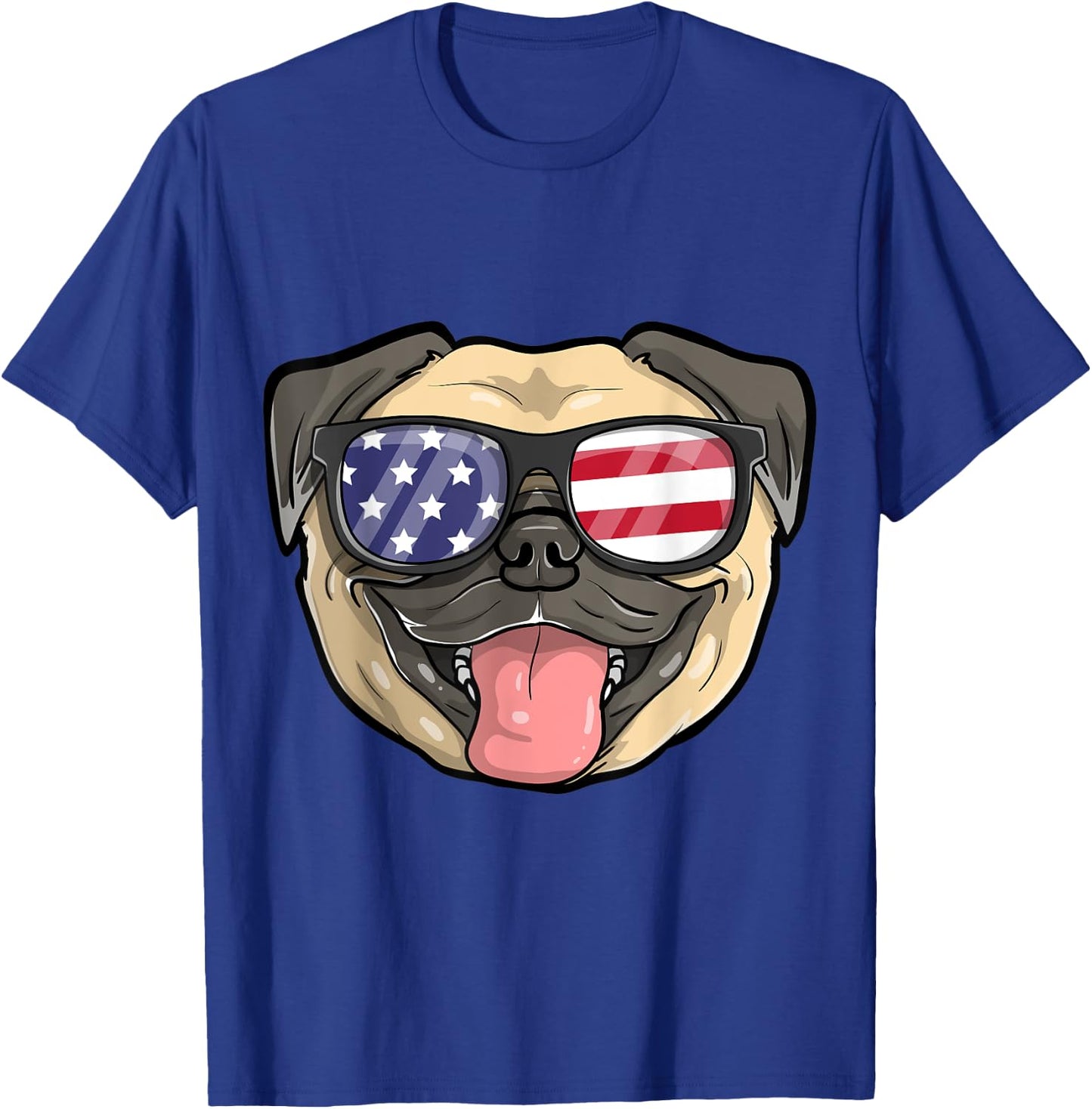 Pug Dog Patriotic USA 4th of July American Cute Gift T-Shirt - T-Shirt | Royal