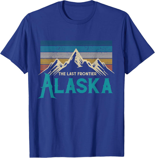 Alaska The Last Frontier Vintage Mountains Nature Gift T-Shirt - T-Shirt | Royal