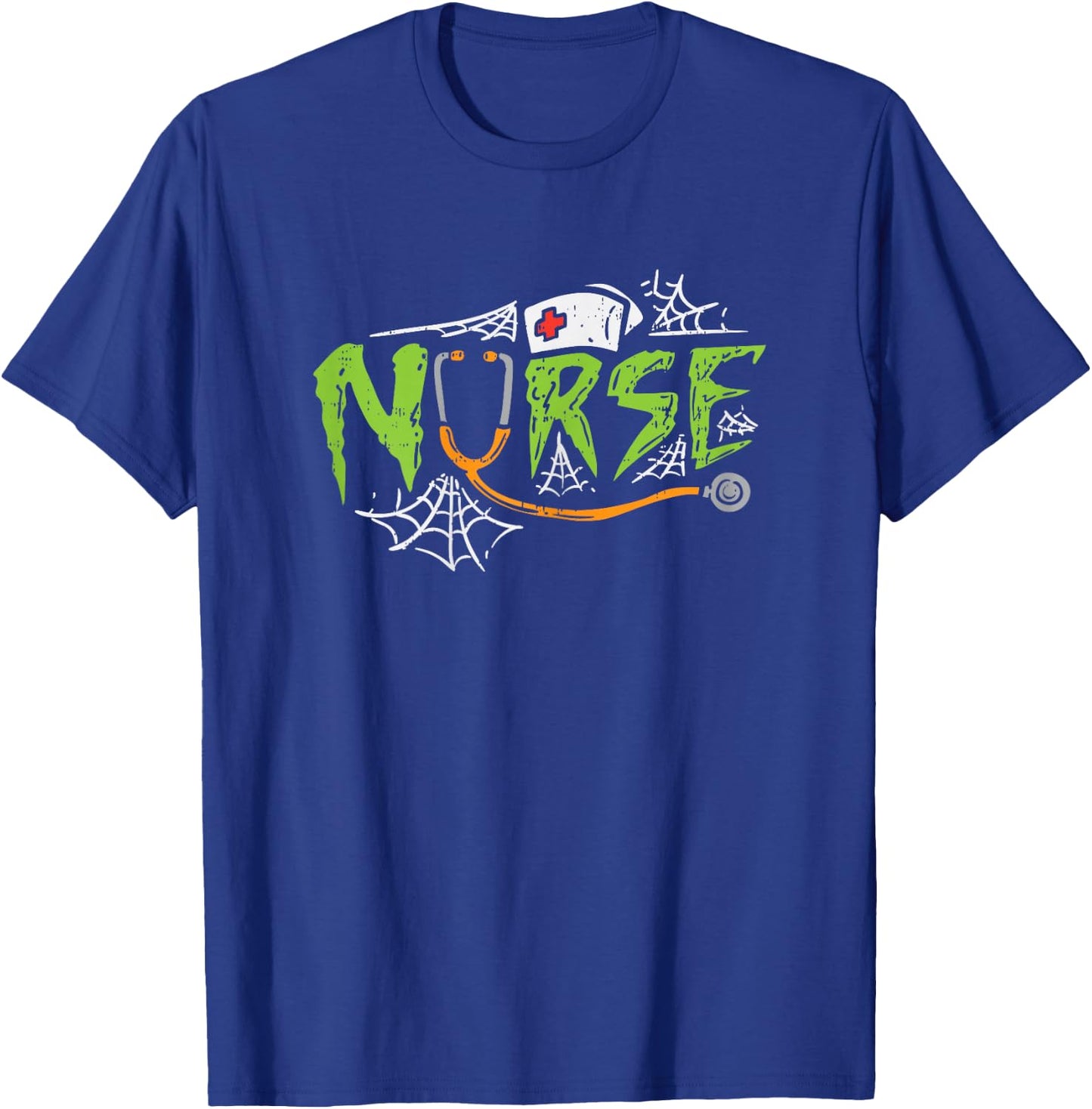 Nurse Spiderwebs Stethoscope Scary Halloween Costume RN Gift T-Shirt - T-Shirt | Royal